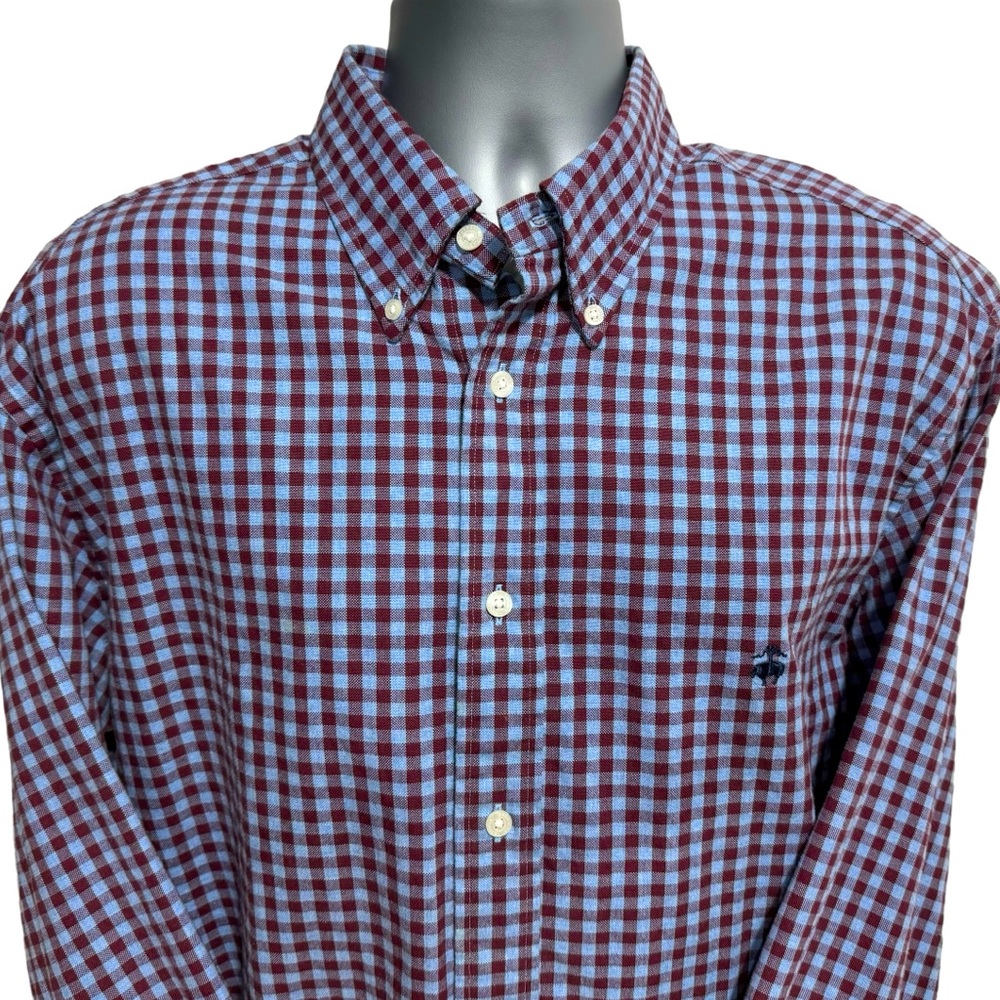 Brooks Brothers Madison L/S Button Down - Size L - Color Burgundy/Blue Plaid